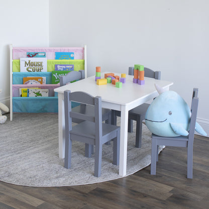 Children's Wooden Square Table and 4 Chairs Set, White/Grey