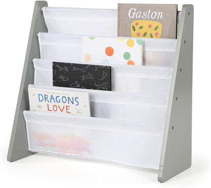 Children's Bookcase Storage Rack with 4 Tiers, Grey/White