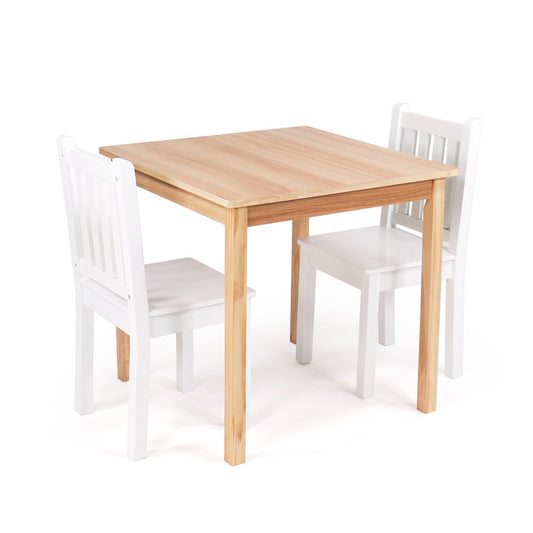 Children's Wooden Square Table and 2 Chairs Set, Natural/White