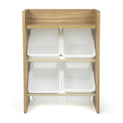 Toy Organiser Shelf with 4 Storage Boxes, Natural/White
