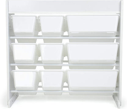 Children's Toy Organiser Shelf with 9 Storage Boxes, White/White