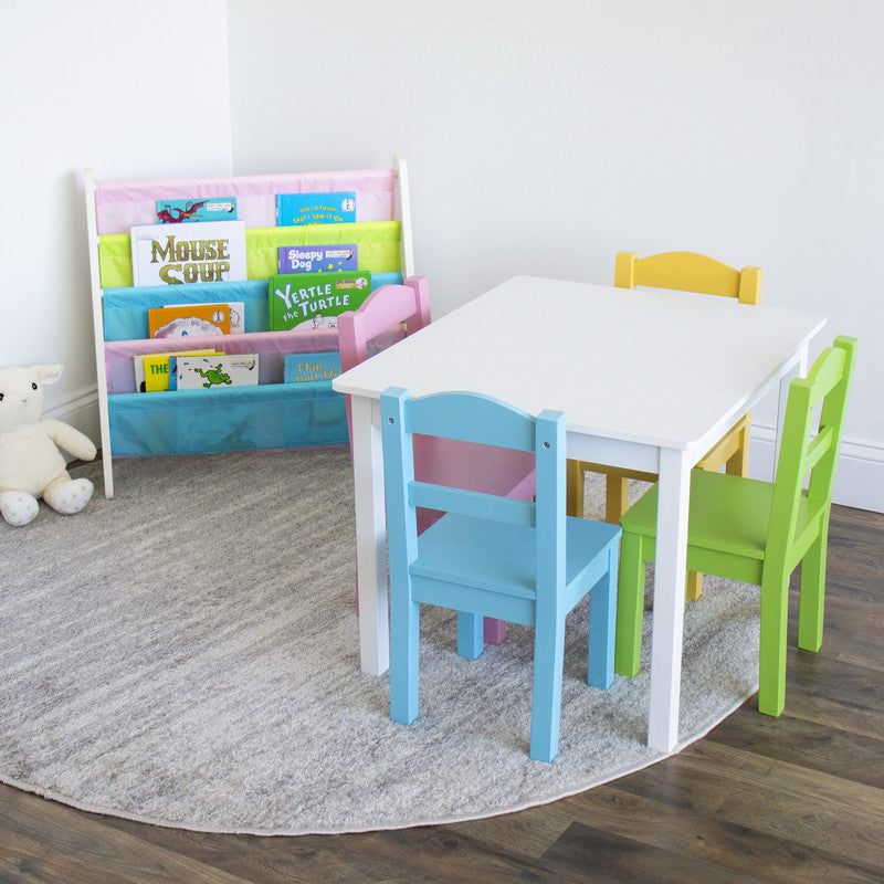 Children's Bookcase Storage Rack with 4 Tiers, White/Pastel