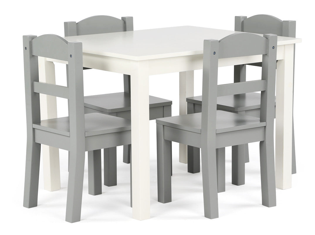 Children's Wooden Square Table and 4 Chairs Set, White/Grey