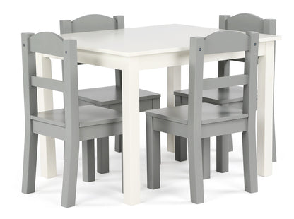 Children's Wooden Square Table and 4 Chairs Set, White/Grey