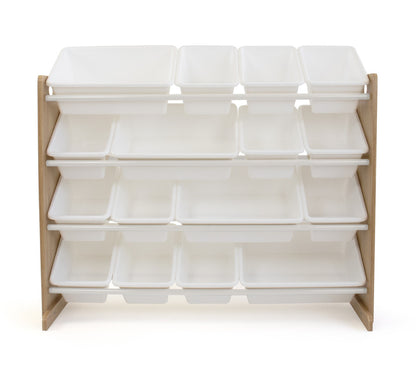 Children's Toy Organiser Shelf with 16 Storage Boxes, Natural/White