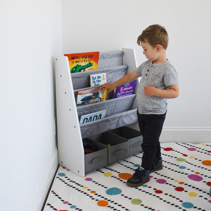 Children's Bookcase Storage Rack with 4 Tiers, White/Grey