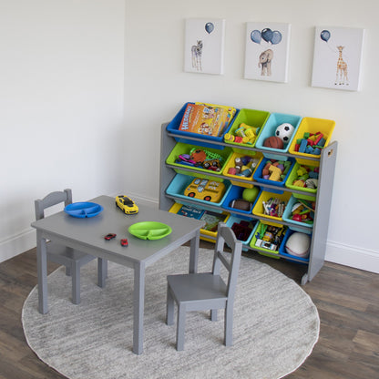 Children's Toy Organiser Shelf with 16 Storage Boxes, Grey/Blue/Green/Yellow