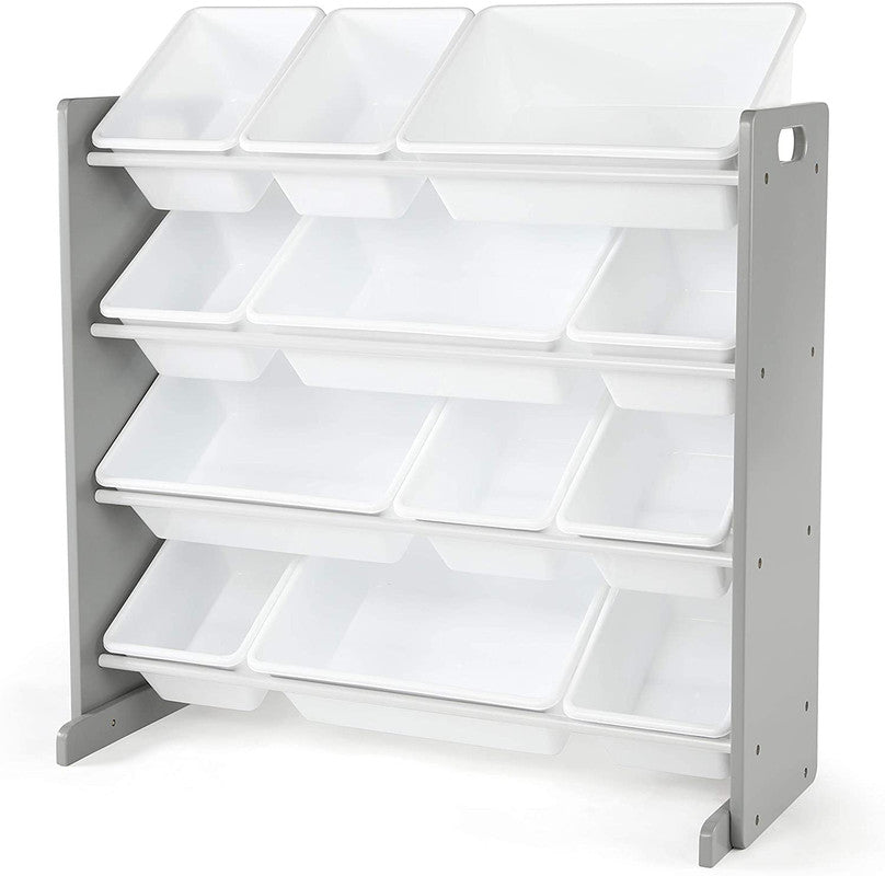 Children's Toy Organiser Shelf with 12 Storage Boxes, Grey/White