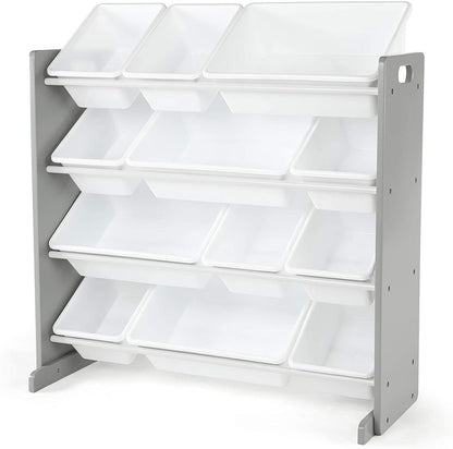 Children's Toy Organiser Shelf with 12 Storage Boxes, Grey/White