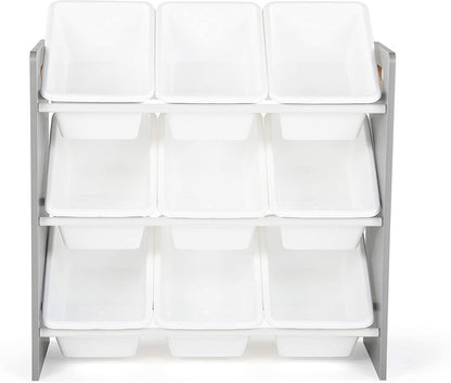 Children's Toy Organiser Shelf with 9 Storage Boxes, Grey/White