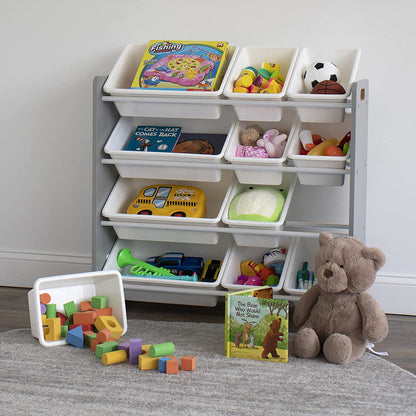 Children's Toy Organiser Shelf with 12 Storage Boxes, Grey/White