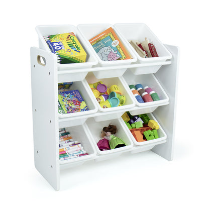 Children's Wooden Toy Organiser with 9 Storage Boxes, White