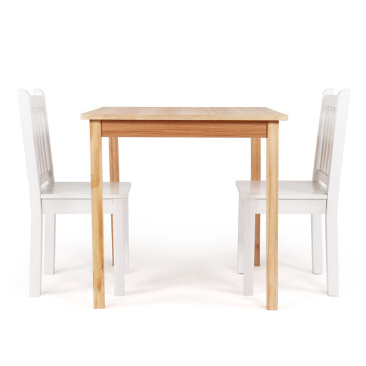 Children's Wooden Square Table and 2 Chairs Set, Natural/White