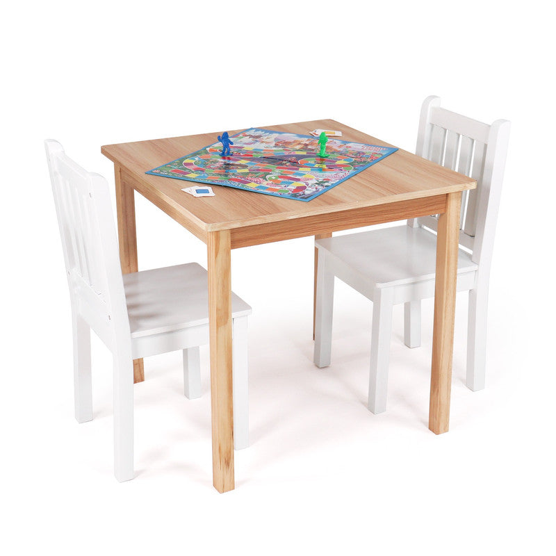 Children's Wooden Square Table and 2 Chairs Set, Natural/White