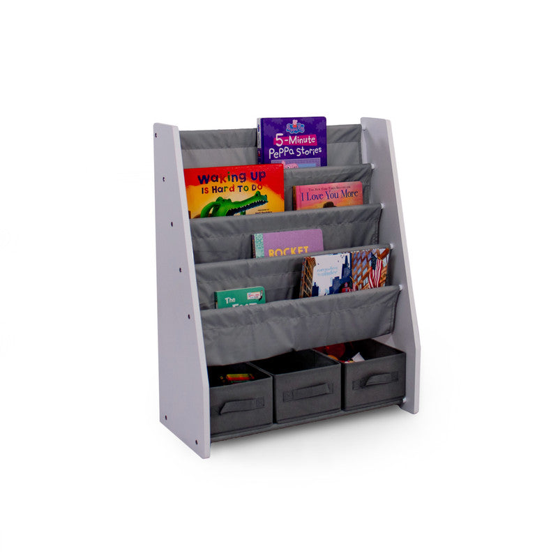 Children's Bookcase Storage Rack with 4 Tiers, White/Grey