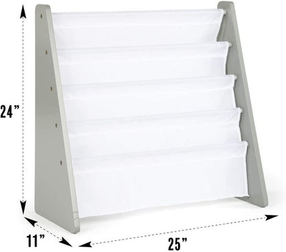 Children's Bookcase Storage Rack with 4 Tiers, Grey/White