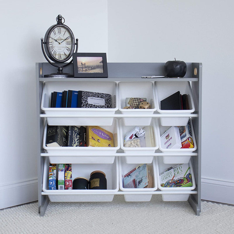 Children's Toy Organiser Shelf with 9 Storage Boxes, Grey/White