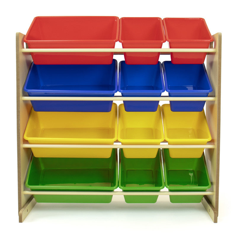 Children's Toy Organiser with 12 Storage Boxes, Natural and Multicolor