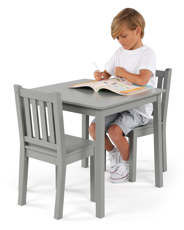Children's Wooden Square Table and 2 Chairs Set, Grey