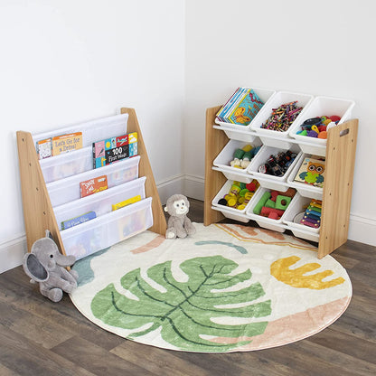 Children's Bookcase Storage Rack with 4 Tiers, Natural/White