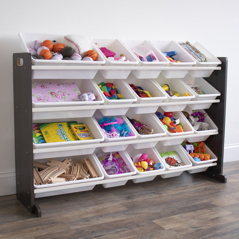 Children's Toy Organiser Shelf with 20 Storage Boxes, Espresso/White