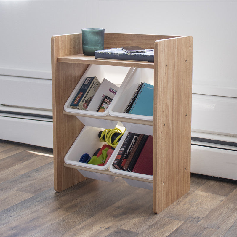 Toy Organiser Shelf with 4 Storage Boxes, Natural/White