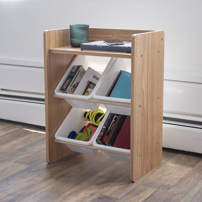 Toy Organiser Shelf with 4 Storage Boxes, Natural/White