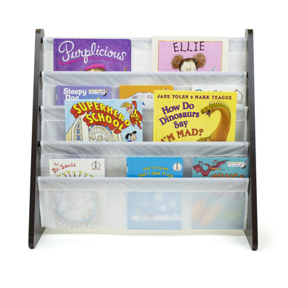 Children's Bookcase Storage Rack with 4 Tiers, Espresso/White