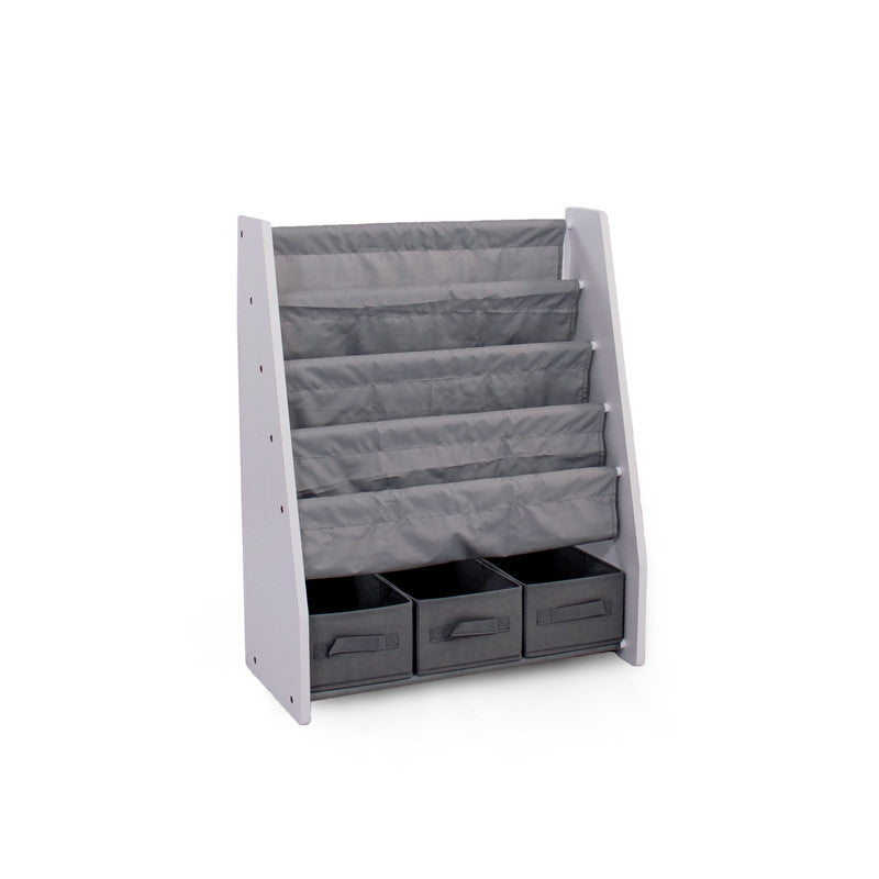 Children's Bookcase Storage Rack with 4 Tiers, White/Grey
