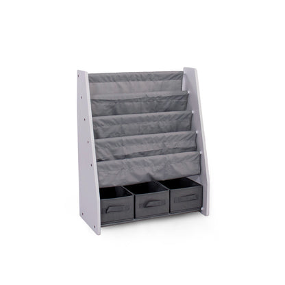 Children's Bookcase Storage Rack with 4 Tiers, White/Grey