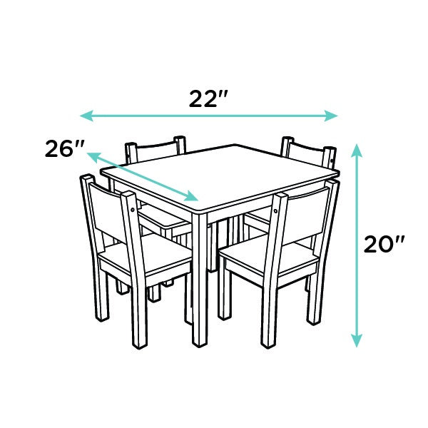 Children's Wooden Square Table and 4 Chairs Set, Grey/Blue/Green/Yellow