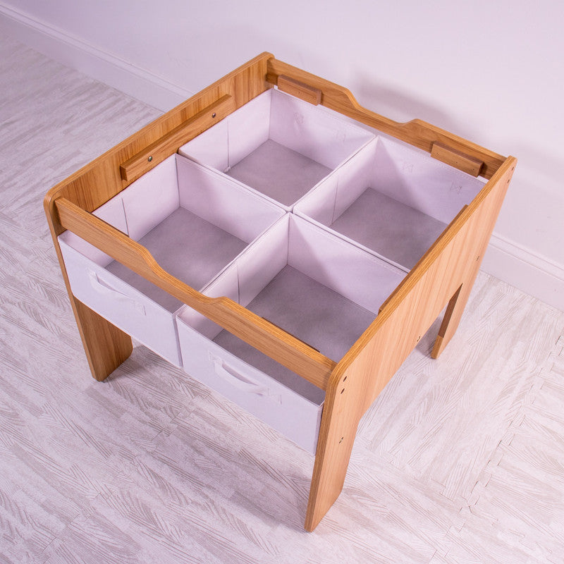 Children's Wood Building Block-Compatible Construction Table with 4 Bins, White/Natural Wood