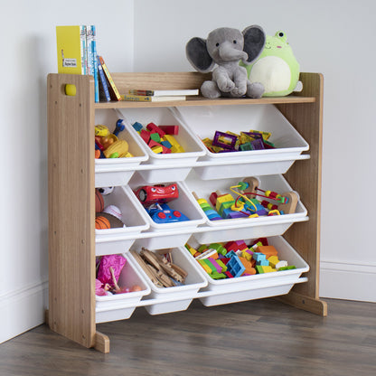 Children's Toy Organiser Shelf with 9 Storage Boxes, Natural/White