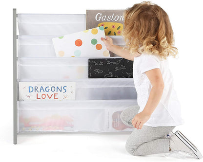 Children's Bookcase Storage Rack with 4 Tiers, Grey/White