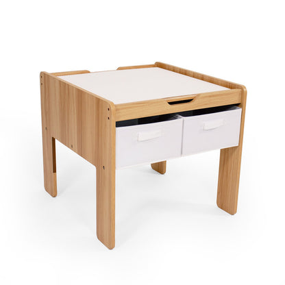 Children's Wood Building Block-Compatible Construction Table with 4 Bins, White/Natural Wood
