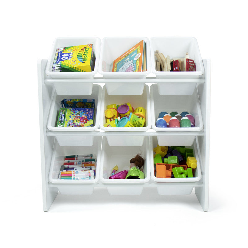 Children's Wooden Toy Organiser with 9 Storage Boxes, White