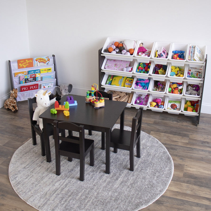 Children's Toy Organiser Shelf with 20 Storage Boxes, Espresso/White