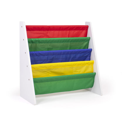 Children's Bookcase Storage Rack with 4 Tiers, White/Primary