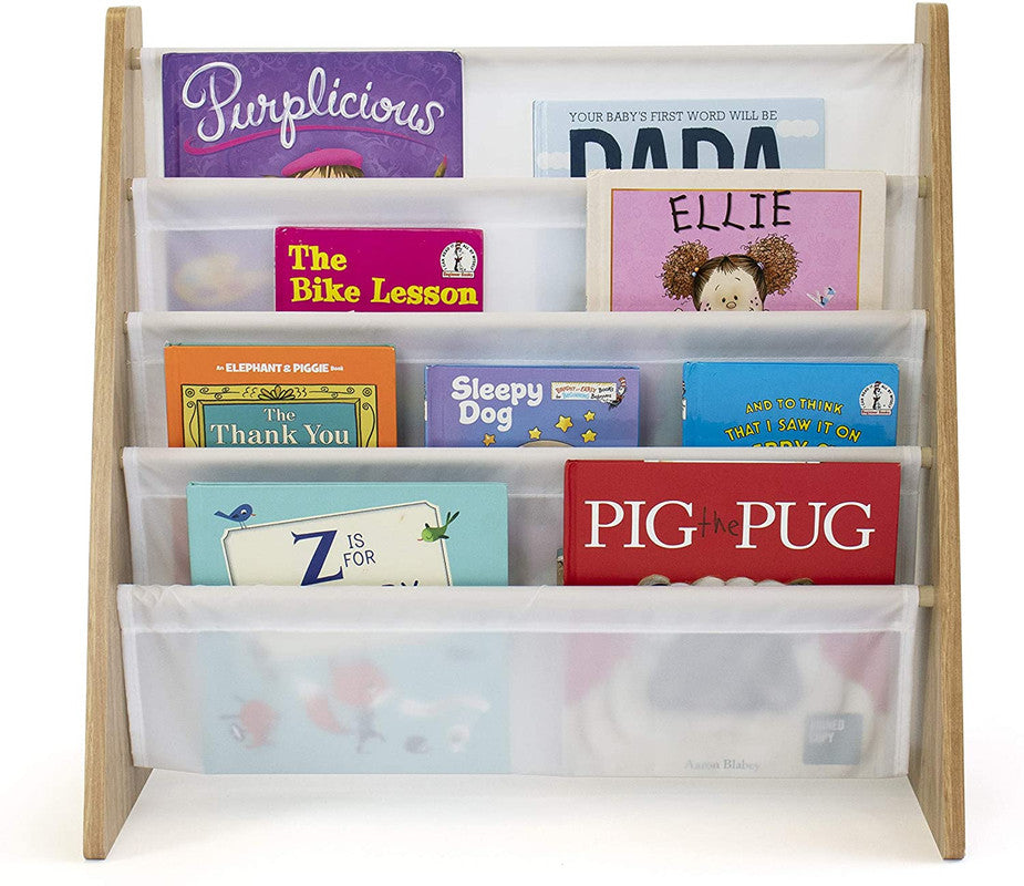 Children's Bookcase Storage Rack with 4 Tiers, Natural/White