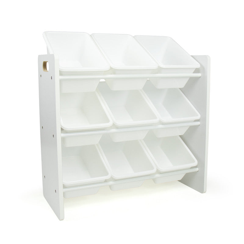 Children's Wooden Toy Organiser with 9 Storage Boxes, White