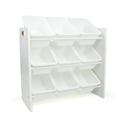 Children's Wooden Toy Organiser with 9 Storage Boxes, White