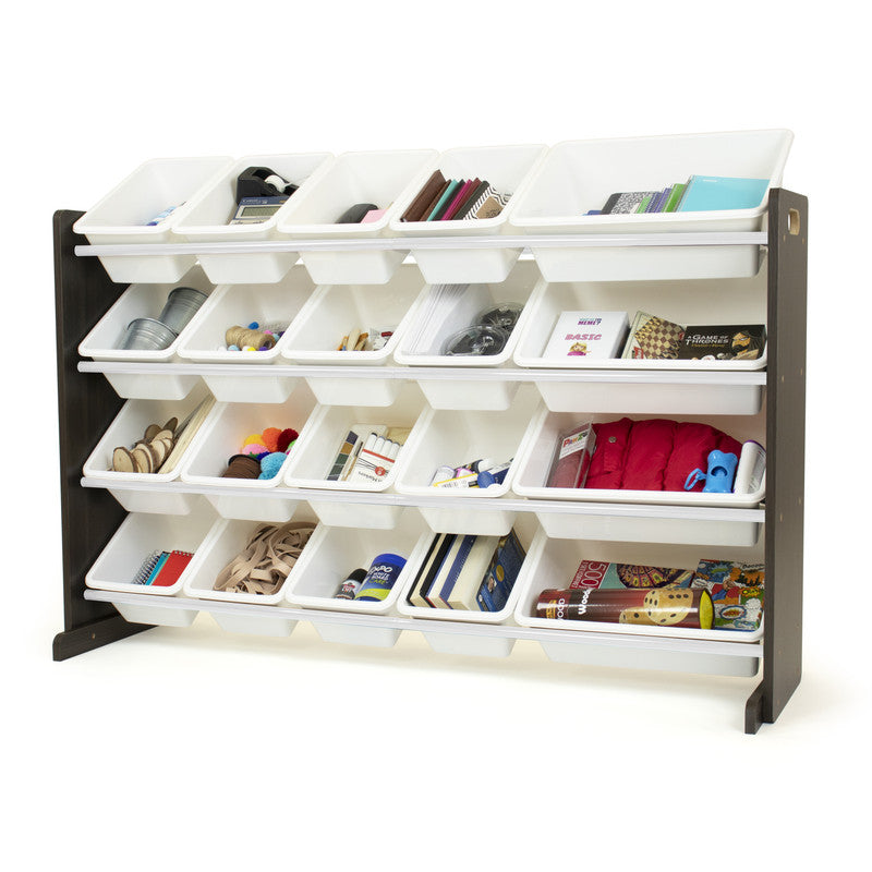 Children's Toy Organiser Shelf with 20 Storage Boxes, Espresso/White