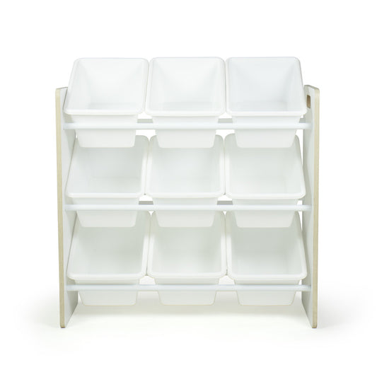 Children's Toy Organiser Shelf with 9 Storage Boxes, Sandwashed/White