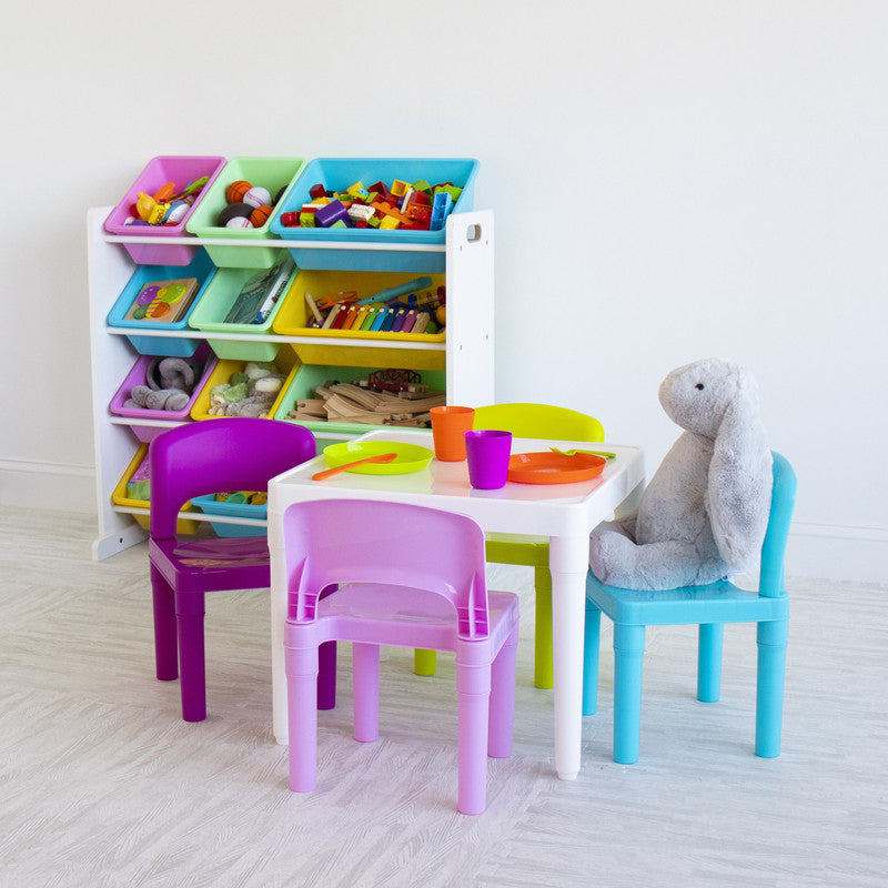 Children's Toy Organiser Shelf with 12 Storage Boxes, White and Pastels