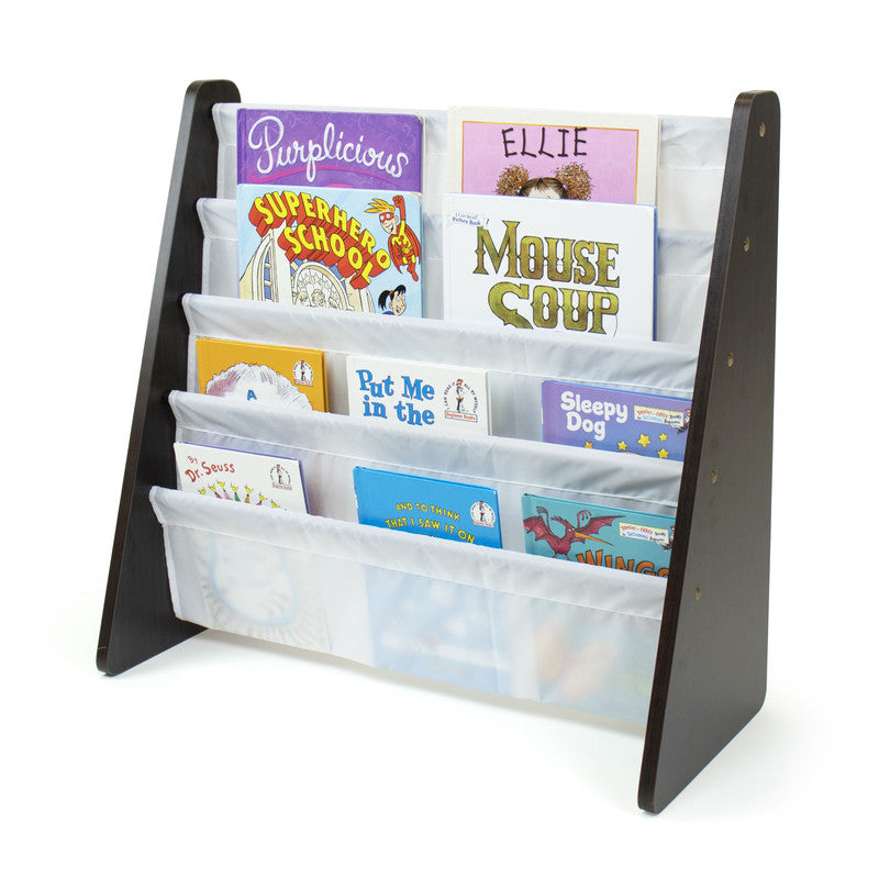 Children's Bookcase Storage Rack with 4 Tiers, Espresso/White