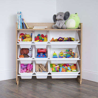 Children's Toy Organiser Shelf with 9 Storage Boxes, Natural/White