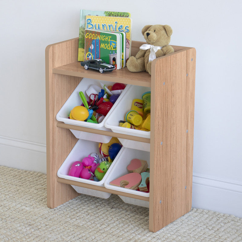 Toy Organiser Shelf with 4 Storage Boxes, Natural/White