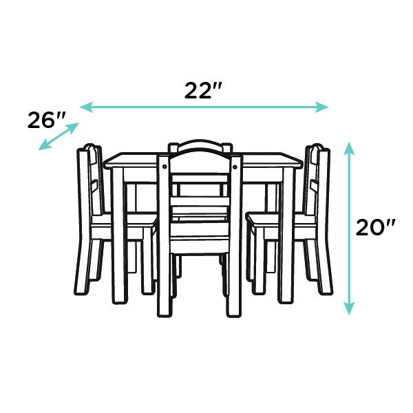 Children's Wooden Square Table and 4 Chairs Set, Natural Wood/Primary