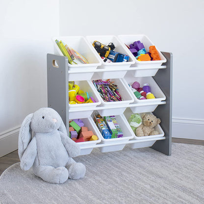 Children's Toy Organiser Shelf with 9 Storage Boxes, Grey/White