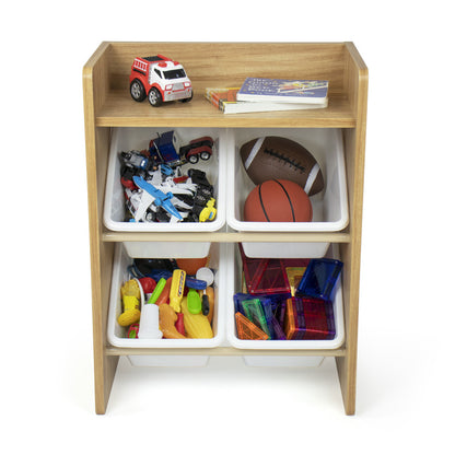 Toy Organiser Shelf with 4 Storage Boxes, Natural/White